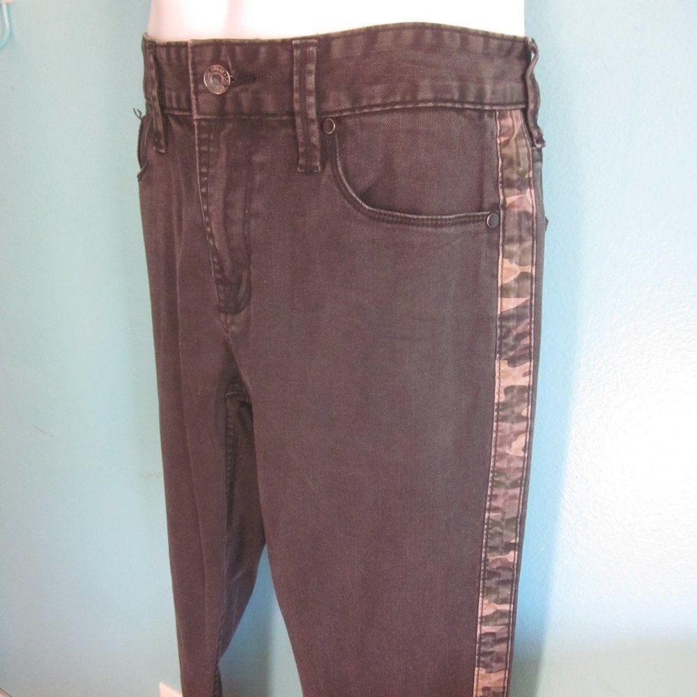 Guess Jeans Unisex Slim Black Denim Mens Size 32 Camo Stripe Detail 31" Inseam